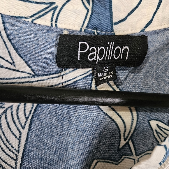 Papillon Blue and White Leaf Print Dress With POCKETS! - Picture 5 of 6